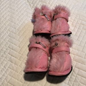Pink Furry Dog Booties. Size Medium